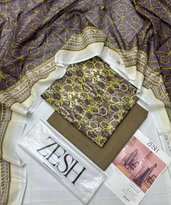 ✨ ZESH   ✨ 3 PieceUnstitched Suit ZESH SUMMAER LAWN COLLECTION 2025 - Image 2