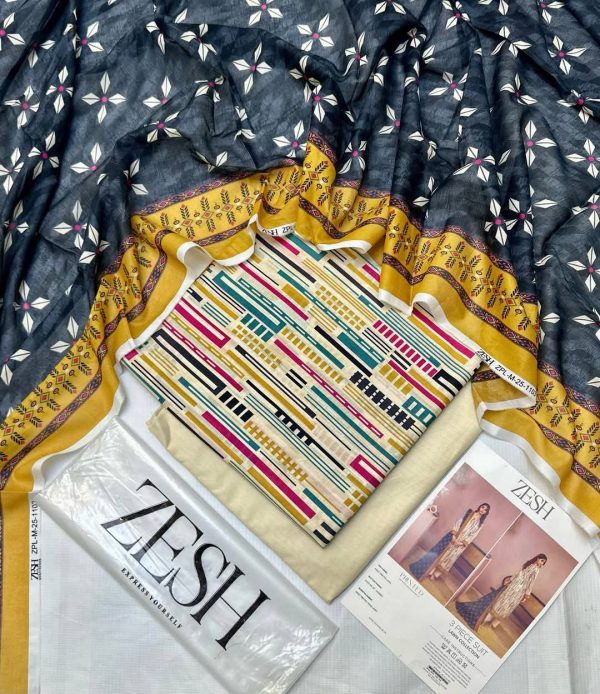 ✨ ZESH   ✨ 3 PieceUnstitched Suit ZESH SUMMAER LAWN COLLECTION 2025 - Image 2