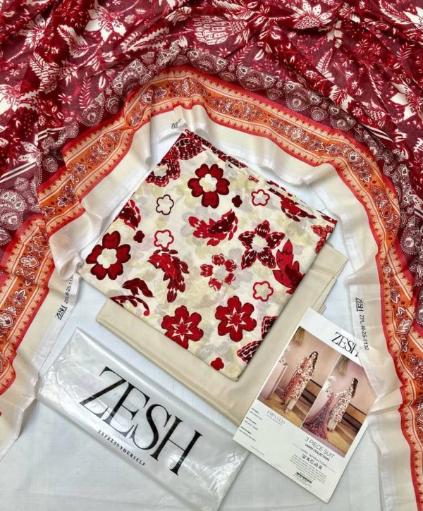 ✨ ZESH   ✨ 3 PieceUnstitched Suit ZESH SUMMAER LAWN COLLECTION 2025 - Image 2