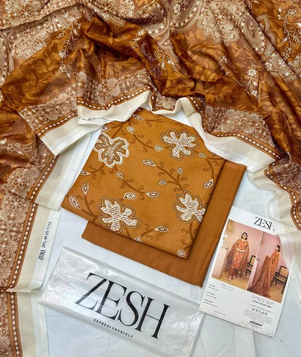✨ ZESH   ✨ 3 PieceUnstitched Suit ZESH SUMMAER LAWN COLLECTION 2025 - Image 3