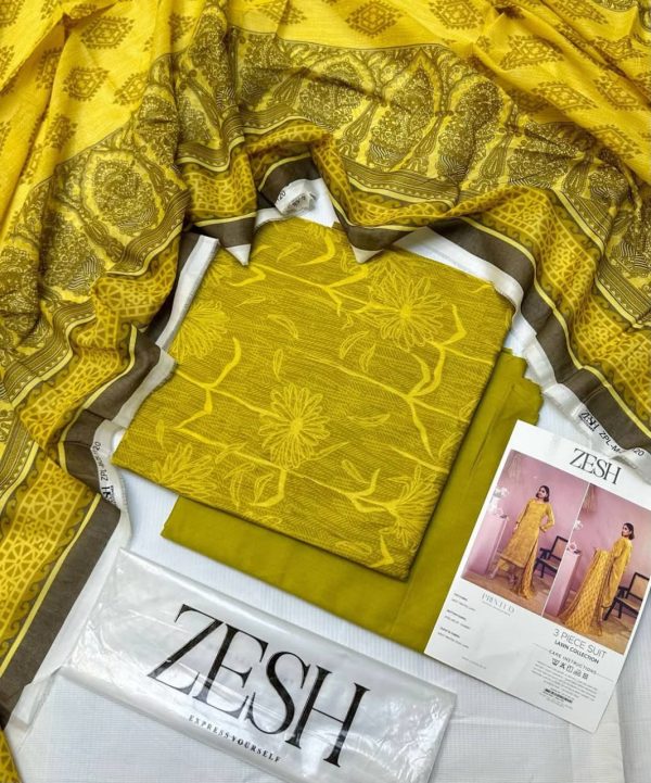✨ ZESH   ✨ 3 PieceUnstitched Suit ZESH SUMMAER LAWN COLLECTION 2025 - Image 3