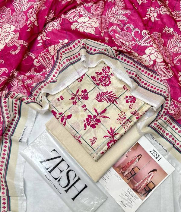 ✨ ZESH   ✨ 3 PieceUnstitched Suit ZESH SUMMAER LAWN COLLECTION 2025 - Image 2