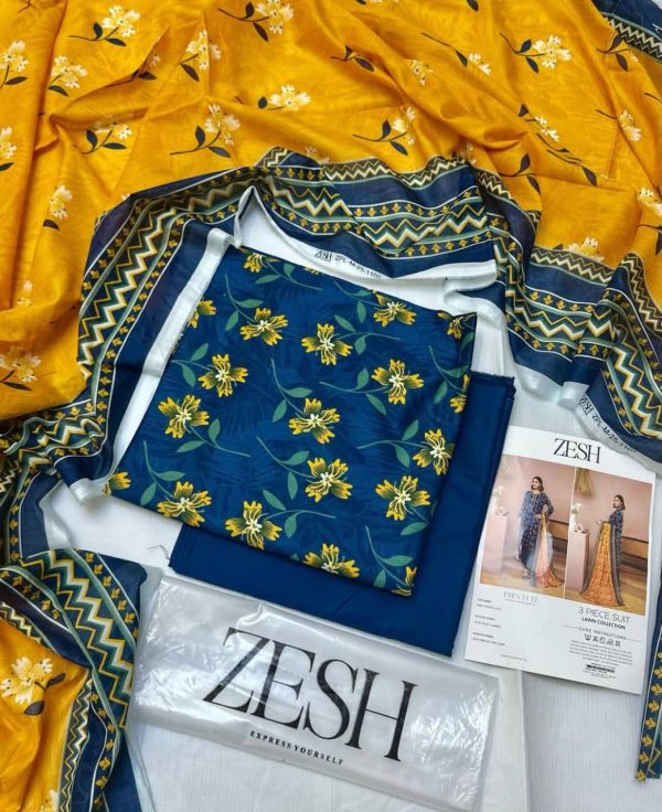 ✨ ZESH   ✨ 3 PieceUnstitched Suit ZESH SUMMAER LAWN COLLECTION 2025 - Image 2