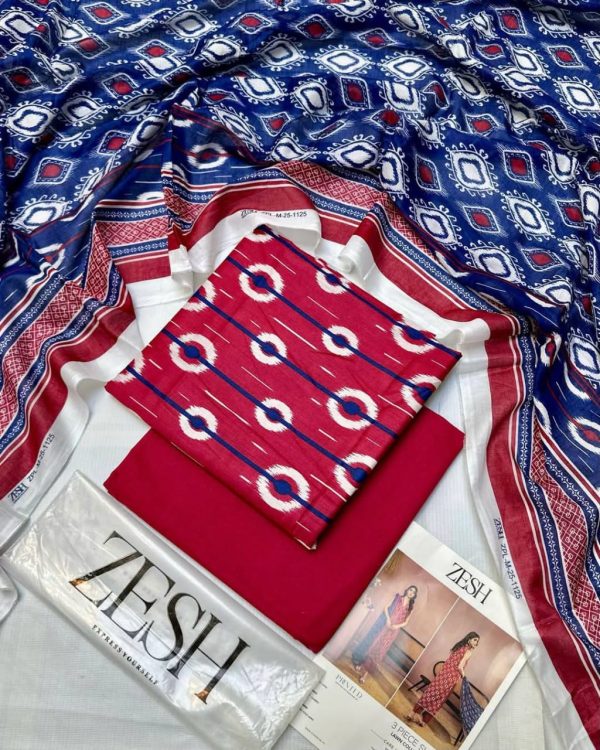 ✨ ZESH   ✨ 3 PieceUnstitched Suit ZESH SUMMAER LAWN COLLECTION 2025 - Image 2