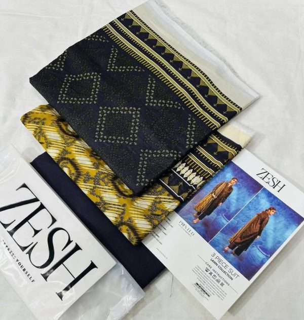 ✨ ZESH   ✨ 3 PieceUnstitched Suit ZESH SUMMAER LAWN COLLECTION 2025 - Image 4