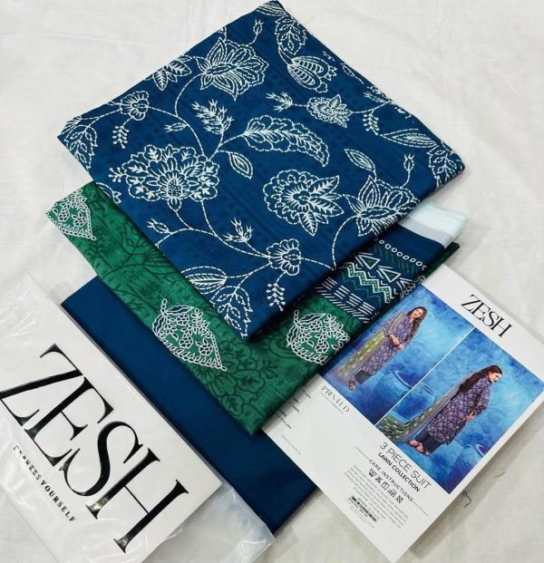 ✨ ZESH   ✨ 3 PieceUnstitched Suit ZESH SUMMAER LAWN COLLECTION 2025 - Image 3