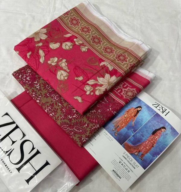 ✨ ZESH   ✨ 3 PieceUnstitched Suit ZESH SUMMAER LAWN COLLECTION 2025 - Image 3