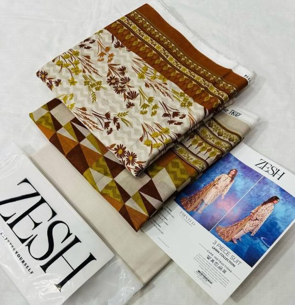 ✨ ZESH   ✨ 3 PieceUnstitched Suit ZESH SUMMAER LAWN COLLECTION 2025 - Image 3