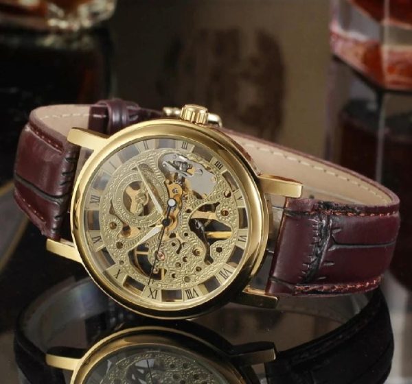 Stylish Leather Watch with Gold-Tone Stainless Dial & Brown Strap Without Box - Image 5