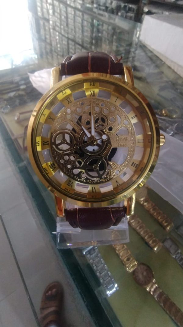 Stylish Leather Watch with Gold-Tone Stainless Dial & Brown Strap Without Box - Image 4