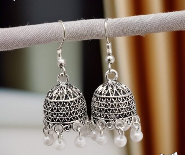 Silver Indian Jumky /  Jhumka Earrings by Quirky Fashions | Ethnic wear | Casual wear