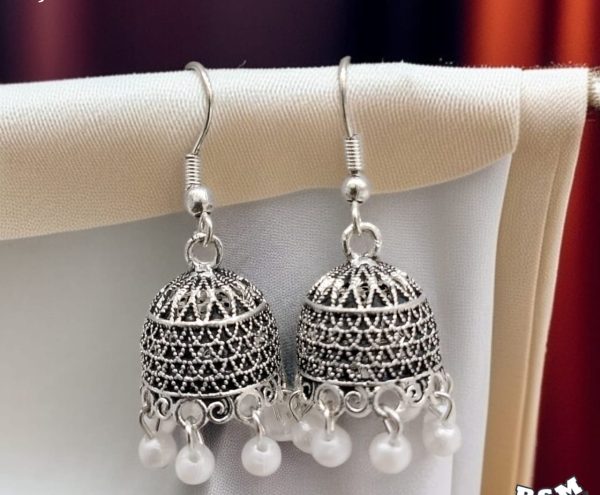 Silver Indian Jumky /  Jhumka Earrings by Quirky Fashions | Ethnic wear | Casual wear - Image 2