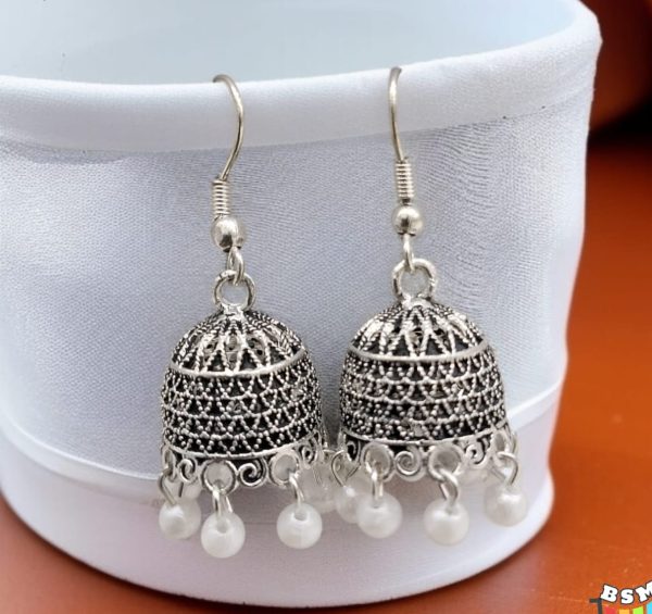 Silver Indian Jumky /  Jhumka Earrings by Quirky Fashions | Ethnic wear | Casual wear - Image 3
