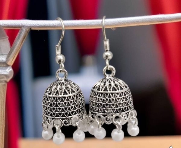 Silver Indian Jumky /  Jhumka Earrings by Quirky Fashions | Ethnic wear | Casual wear - Image 4
