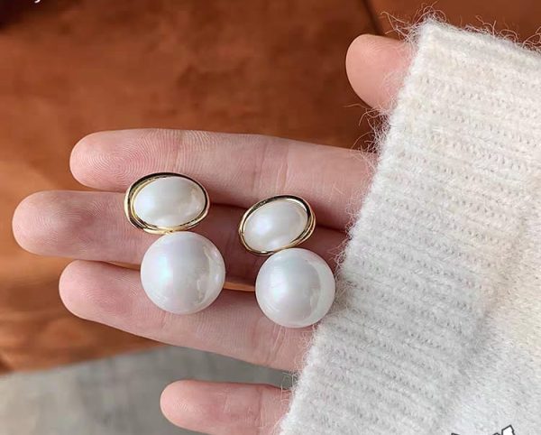 Oval Shape Marble Korean Style Earings For Women Girls Design Earring Jewelry (golden) - Image 2