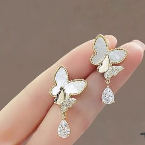 Double Butterfly Hanging Pearl Earings / Earrings Women's Earrings for Gift  / for girls