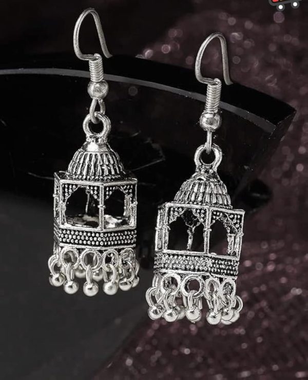 Elegant Silver Indian jhumka /  Jhumka Earrings by Quirky Fashions | Ethnic wear | Casual wear - Image 2