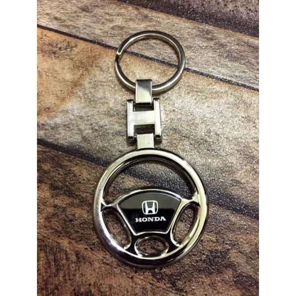 Honda Metal Steering Key-chain | Luxury Keyring for Car & Bike | Trendy Steering Wheel Design - Keychain For Bikes & Cars - Silver - Image 4