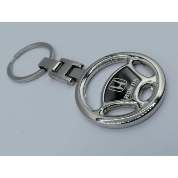 Honda Metal Steering Key-chain | Luxury Keyring for Car & Bike | Trendy Steering Wheel Design - Keychain For Bikes & Cars - Silver - Image 3