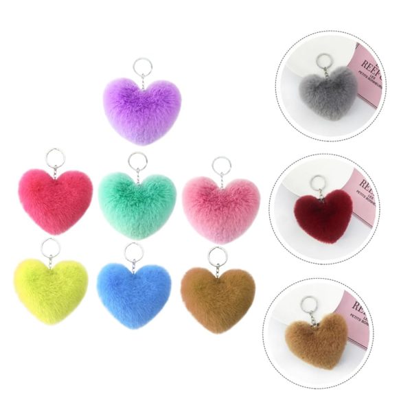 01 PCs Heart Fluffy Fur Ball Pom Pom Keychain – Keychains For Girls - Key-Chain For Bags - Keychain For Pouch - Heart Keychain | Random Color - Image 3