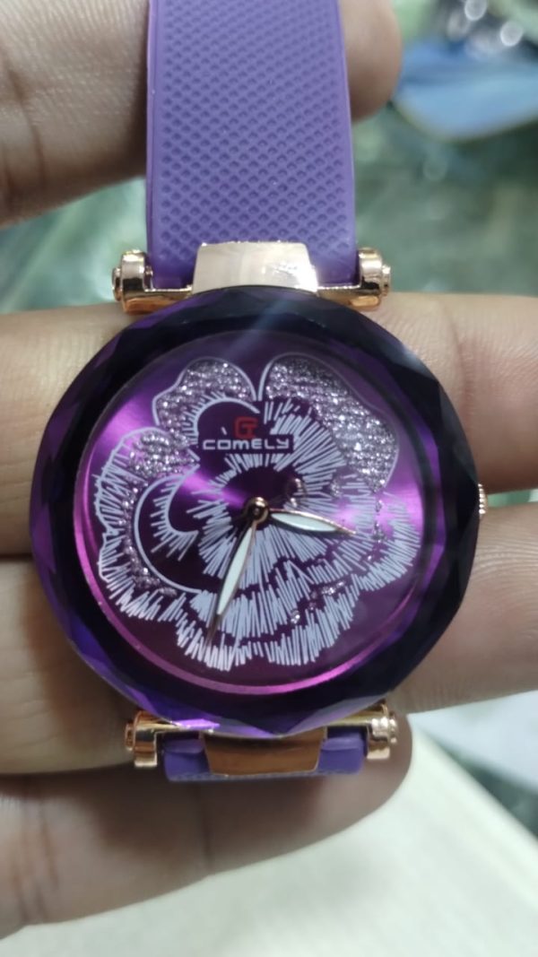 Silicone Strap Women's Watch with Stainless Steel Dial Red/Purple/Pink (Without Box) - Image 7