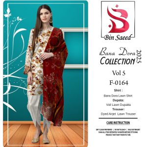 ✨ BINSAEED❤️  Bana Dora 3piece Unstitched Suit SUMMAER LAWN COLLECTION