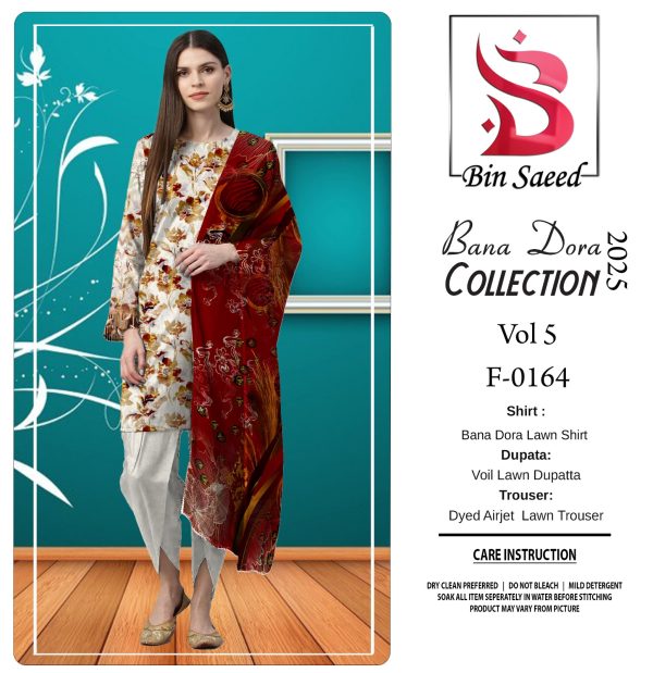 ✨ BINSAEED❤️  Bana Dora 3piece Unstitched Suit SUMMAER LAWN COLLECTION