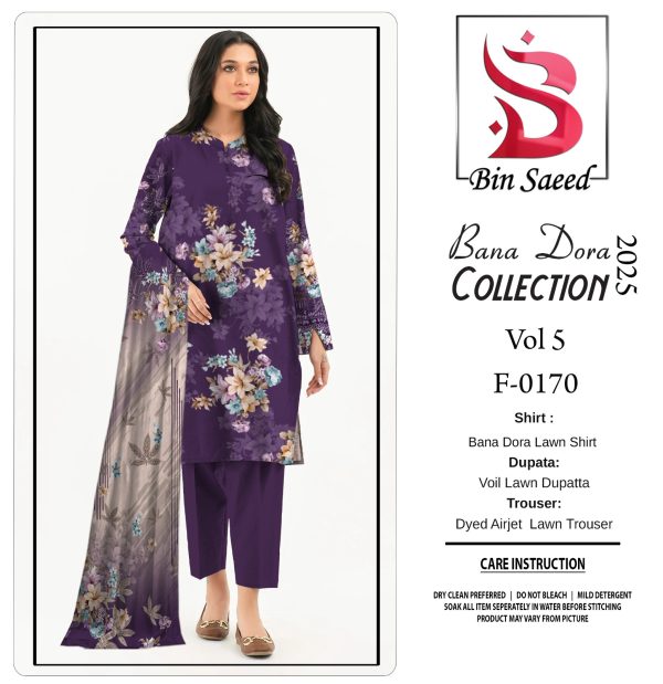 ✨ BINSAEED❤️  Bana Dora 3piece Unstitched Suit SUMMAER LAWN COLLECTION