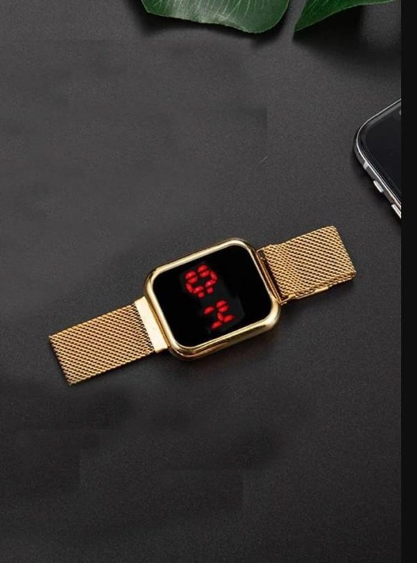 Touch LED Magnet Watch Fashion Casual Sports Men's Watch Touch Smart LED Digital Watches Electronics Wrist Watches for Men Women Square Clock Golden (Without box) - Image 4