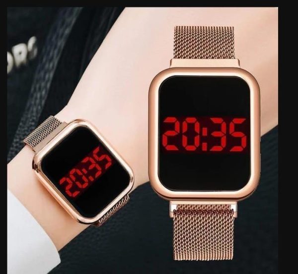 Touch LED Magnet Watch Fashion Casual Sports Men's Watch Touch Smart LED Digital Watches Electronics Wrist Watches for Men Women Square Clock Golden (Without box) - Image 5