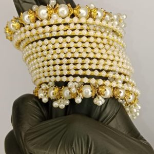 Luxurious white pearl bangles for ladies and girls - 2 pearl bangles and 12 churiyan - specially for wedding and special occasion - bangles for ladies and girls - without box - pair - 2.5inch - white pearl bangles - bridal bangles