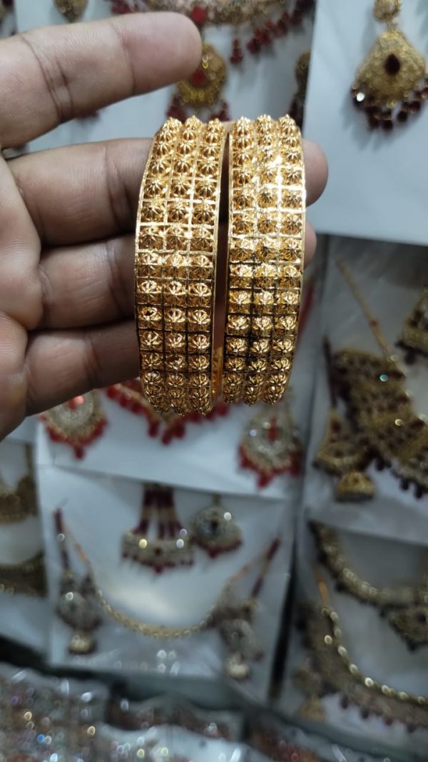 Golden Brass Bangles for Women – 1 Pair Artificial Jewelry Bangles in Bright Gold Color for Daily Use, Festive Wear, and Party Styling - Image 5