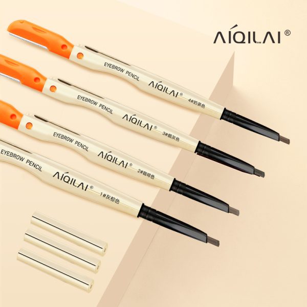 Aiqilai 3 in 1 Eyebrow Pencil | Eyebrow Pencil Gel | Anti-Smudge | Long-Lasting | Three-in-One | Double-Headed | Folding Eyebrow Trimming Knife | Brush - Image 4