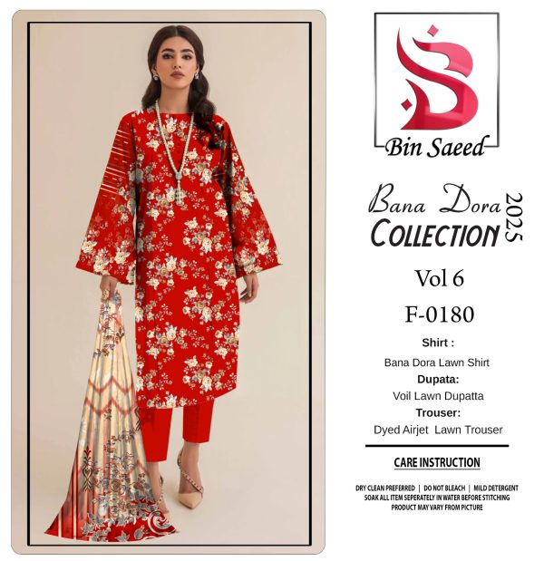 ✨ BINSAEED❤️  Bana Dora 3piece Unstitched Suit SUMMAER LAWN COLLECTION