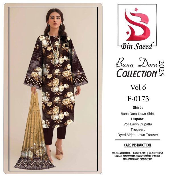 ✨ BINSAEED❤️  Bana Dora 3piece Unstitched Suit SUMMAER LAWN COLLECTION - Image 3