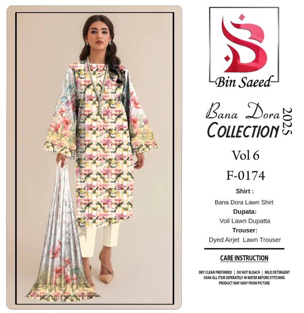 ✨ BINSAEED❤️  Bana Dora 3piece Unstitched Suit SUMMAER LAWN COLLECTION