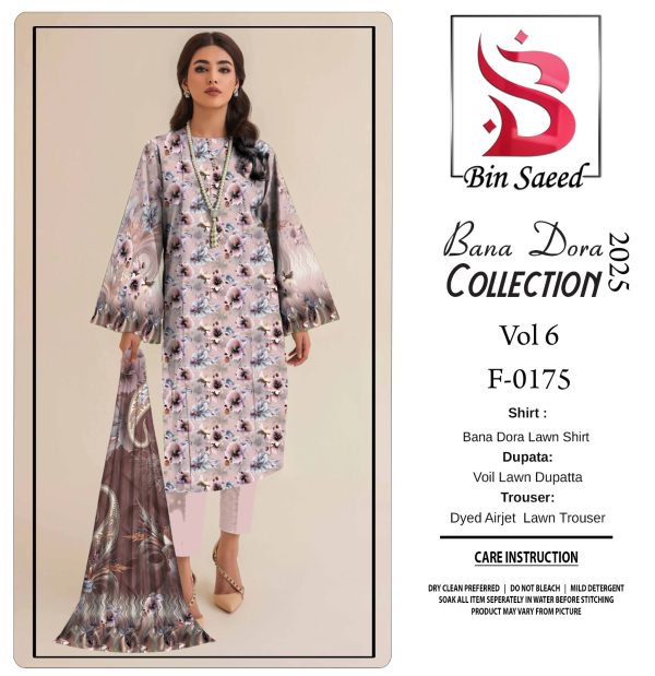 ✨ BINSAEED❤️  Bana Dora 3piece Unstitched Suit SUMMAER LAWN COLLECTION