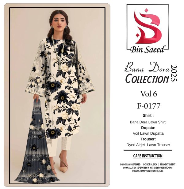 ✨ BINSAEED❤️  Bana Dora 3piece Unstitched Suit SUMMAER LAWN COLLECTION