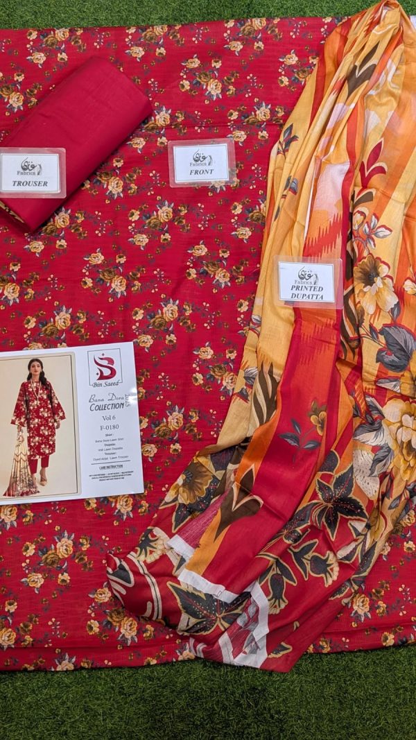 ✨ BINSAEED❤️  Bana Dora 3piece Unstitched Suit SUMMAER LAWN COLLECTION - Image 2