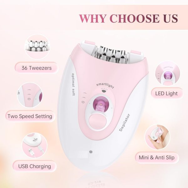 Daling DL-6032 Cordless Ladies Epilator with 2-Speed Adjustment, Painless Hair Removal, Rechargeable, Compact and Easy to Use for Legs, Arms, Underarms - Image 3
