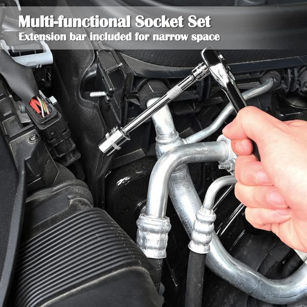 46-Piece Professional Socket Wrench Tool Set with Ratchet Handle, Sockets, Screwdriver Bits for Car, Motorcycle, Bicycle, Home Repair, Mechanical Work, Garage and DIY Maintenance Tasks, Portable Heavy-Duty Tool Kit - Image 11