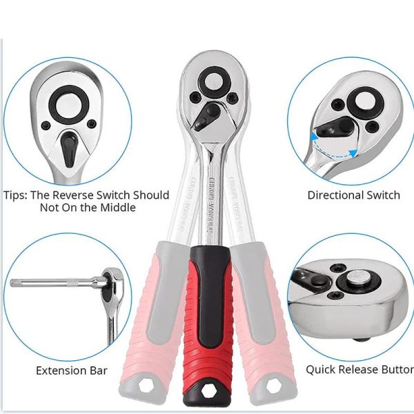 46-Piece Professional Socket Wrench Tool Set with Ratchet Handle, Sockets, Screwdriver Bits for Car, Motorcycle, Bicycle, Home Repair, Mechanical Work, Garage and DIY Maintenance Tasks, Portable Heavy-Duty Tool Kit - Image 10