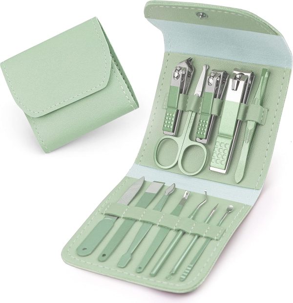 Brandomatic Manicure Kit, 16-in-1, Nail Clippers, Cuticle Scissors, Nail Files, Nail Polish Remover, Blue - Random Color