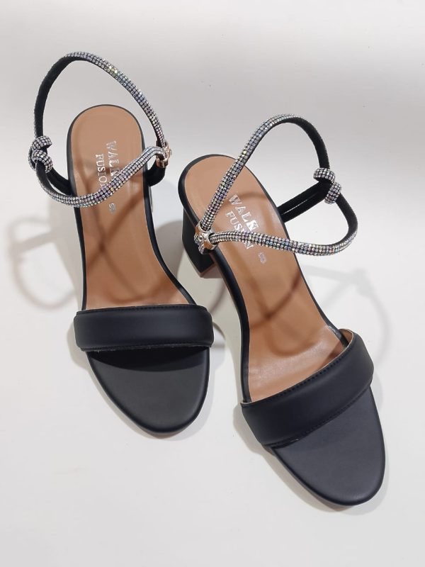 Women’s Black Block Heel Sandals with Sparkling Rhinestone Straps | Elegant Party & Casual Footwear - Image 2