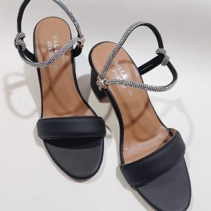 Women’s Black Block Heel Sandals with Sparkling Rhinestone Straps | Elegant Party & Casual Footwear