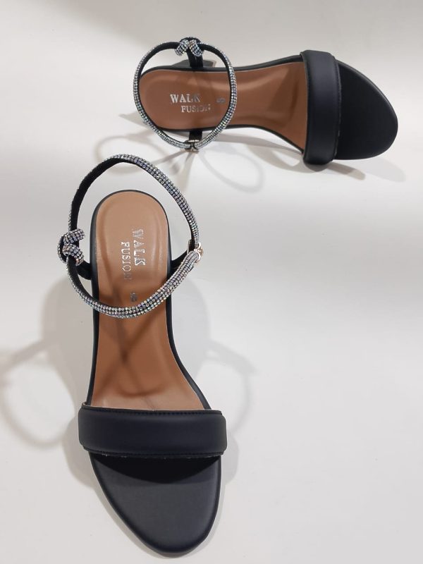 Women’s Black Block Heel Sandals with Sparkling Rhinestone Straps | Elegant Party & Casual Footwear - Image 3