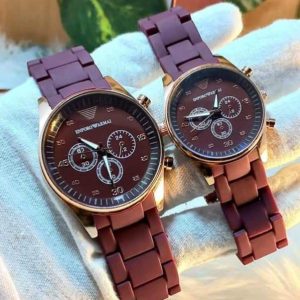 2 Pcs Unisex Stainless Steel Chronograph Couple Watches - Round Multicolor Design