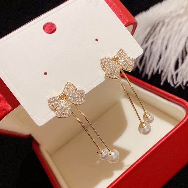Elegant Bow Style Zircon Earings / Earring for Women Simple Elegant Sweet Korean Style Girls Female Jewelry - Image 4
