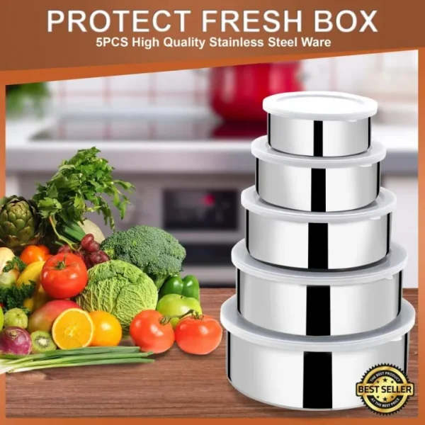 Stainless Steel Bowl Set of 5 – Food-Grade, Rust-Resistant Mixing and Serving Bowls - Image 2