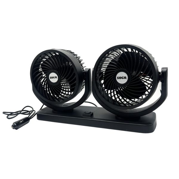 Car Fan Dual Head 4-Inch 12V/24V – 360° Rotating Low Noise Cooling Fan with Cigarette Lighter Plug – 100% Copper Motor – Universal for Cars, SUVs & Trucks With Box - Image 3